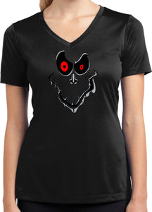 Ladies Halloween T-shirt Ghost Face Moisture Wicking V-Neck - Yoga Clothing for You