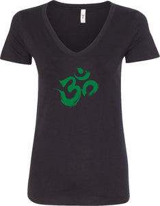 Green Brushstroke AUM Ideal V-neck Yoga Tee Shirt - Yoga Clothing for You
