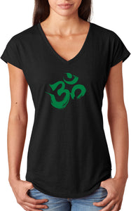 Green Brushstroke AUM Triblend V-neck Yoga Tee Shirt - Yoga Clothing for You