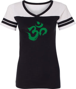 Green Brushstroke AUM Powder Puff Yoga Tee Shirt - Yoga Clothing for You