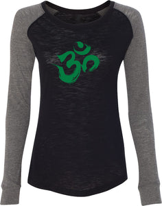 Green Brushstroke AUM Preppy Patch Yoga Tee Shirt - Yoga Clothing for You