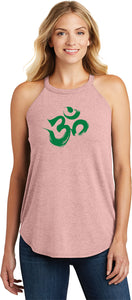 Green Brushstroke AUM Triblend Yoga Rocker Tank Top - Yoga Clothing for You