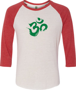 Green Brushstroke AUM Eco Raglan 3/4 Sleeve Yoga Tee Shirt - Yoga Clothing for You