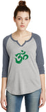 Green Brushstroke AUM 3/4 Sleeve Vintage Yoga Tee Shirt - Yoga Clothing for You