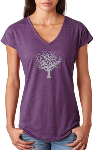 Grey Tree of Life Triblend V-neck Yoga Tee Shirt - Yoga Clothing for You