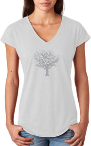 Grey Tree of Life Triblend V-neck Yoga Tee Shirt - Yoga Clothing for You