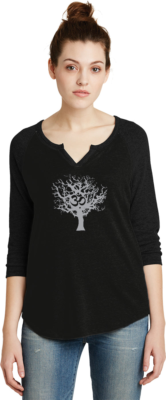Grey Tree of Life 3/4 Sleeve Vintage Yoga Tee Shirt - Yoga Clothing for You