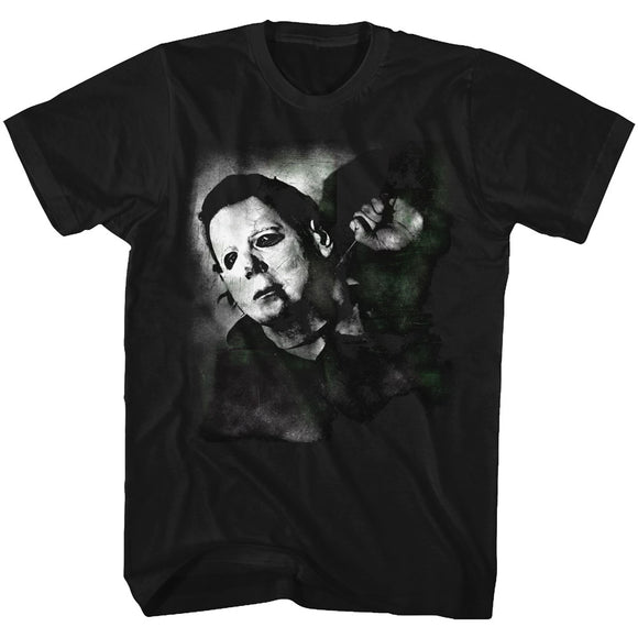 Halloween Tall T-Shirt Michael Myers Stabbed in Neck Black Tee - Yoga Clothing for You
