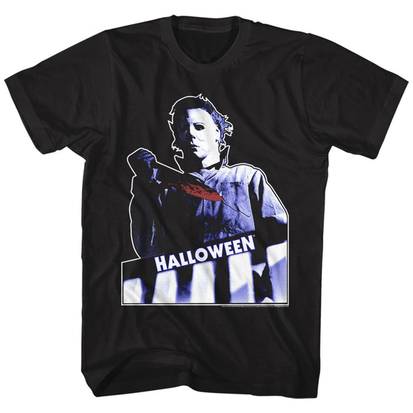 Halloween T-Shirt Michael Myers Holding Bloody Knife Black Tee - Yoga Clothing for You