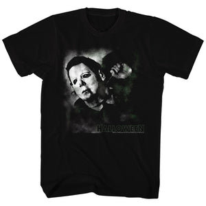 Halloween Tall T-Shirt Michael Myers Stabbed by Knitting Needle Black Tee - Yoga Clothing for You