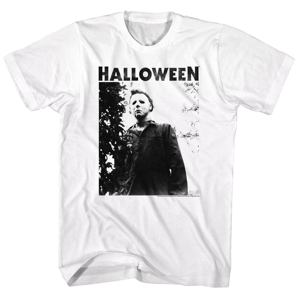 Halloween T-Shirt Michael Myers Watching White Tee - Yoga Clothing for You