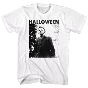 Halloween Tall T-Shirt Michael Myers Watching White Tee - Yoga Clothing for You