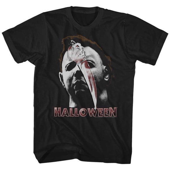 Halloween Tall T-Shirt Michael Myers Close Up with Knife Black Tee - Yoga Clothing for You