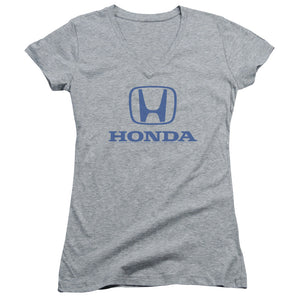 Honda Juniors V-Neck T-Shirt Blue Standard Logo Heather Tee - Yoga Clothing for You