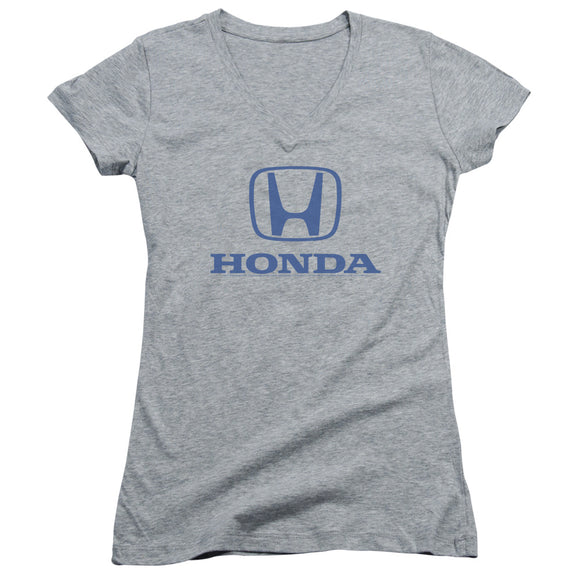 Honda Juniors V-Neck T-Shirt Blue Standard Logo Heather Tee - Yoga Clothing for You