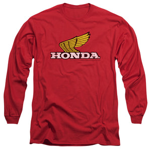 Honda Long Sleeve T-Shirt Distressed Gold Wing Logo Red Tee - Yoga Clothing for You