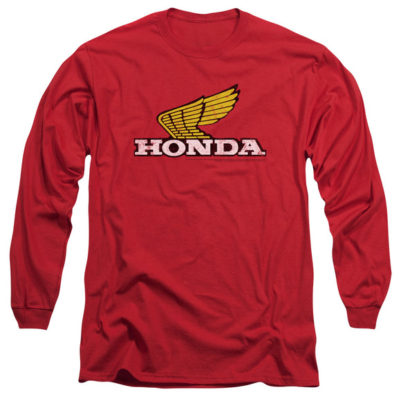 Honda Long Sleeve T-Shirt Distressed Gold Wing Logo Red Tee - Yoga Clothing for You