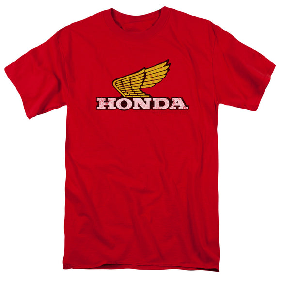 Honda Mens T-Shirt Distressed Gold Wing Logo Red Tee - Yoga Clothing for You