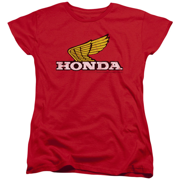 Honda Womens T-Shirt Distressed Gold Wing Logo Red Tee - Yoga Clothing for You
