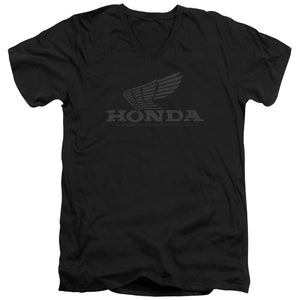 Honda V-Neck T-Shirt Distressed Vintage Grey Wing Black Tee - Yoga Clothing for You