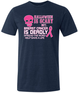 Breast Cancer T-shirt Halloween Scary Tri Blend Shirt - Yoga Clothing for You