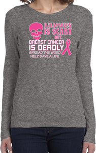 Ladies Breast Cancer T-shirt Halloween Scary Long Sleeve - Yoga Clothing for You