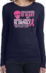 Ladies Breast Cancer T-shirt Halloween Scary Long Sleeve - Yoga Clothing for You