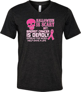 Breast Cancer T-shirt Halloween Scary Tri Blend V-Neck - Yoga Clothing for You