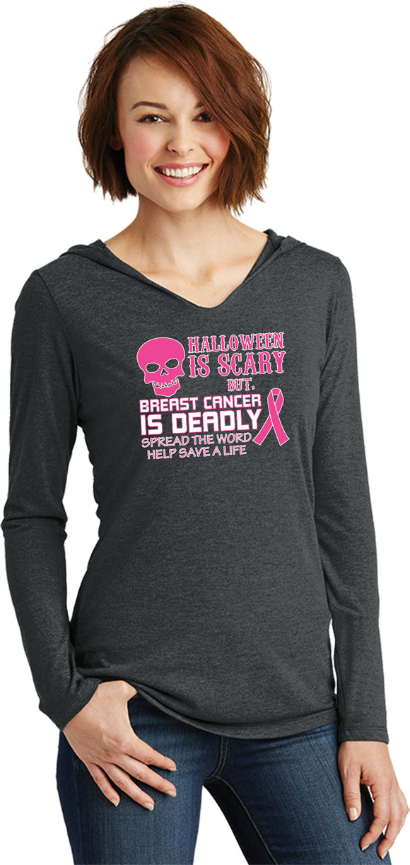 Ladies Breast Cancer T-shirt Halloween Scary Tri Blend Hoodie - Yoga Clothing for You
