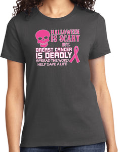 Ladies Breast Cancer T-shirt Halloween Scary Tee - Yoga Clothing for You