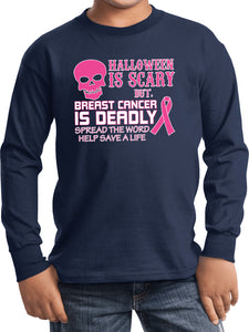 Kids Breast Cancer T-shirt Halloween Scary Youth Long Sleeve - Yoga Clothing for You