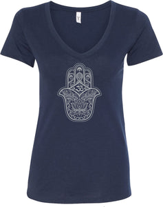 Grey Hamsa OM Ideal V-neck Yoga Tee Shirt - Yoga Clothing for You