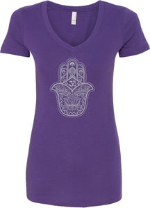 Grey Hamsa OM Ideal V-neck Yoga Tee Shirt - Yoga Clothing for You