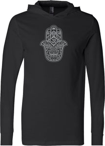 Grey Hamsa OM Lightweight Yoga Hoodie Tee Shirt - Yoga Clothing for You