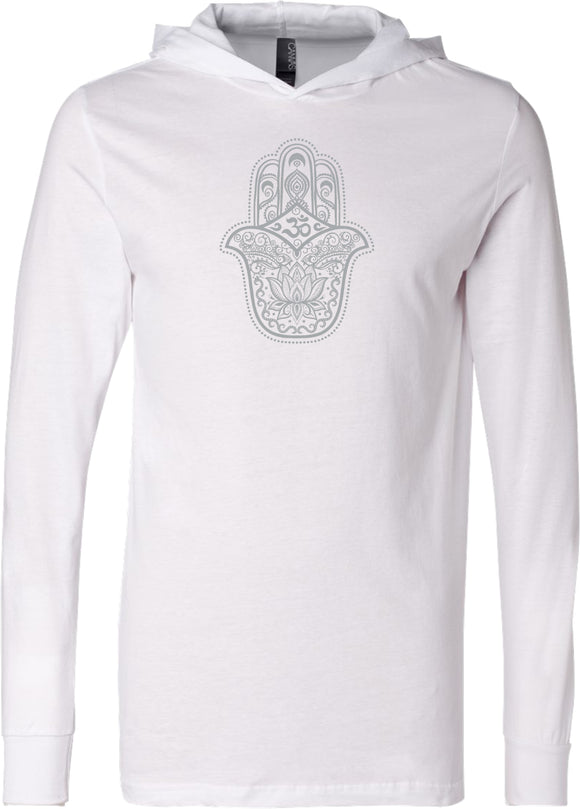 Grey Hamsa OM Lightweight Yoga Hoodie Tee Shirt - Yoga Clothing for You