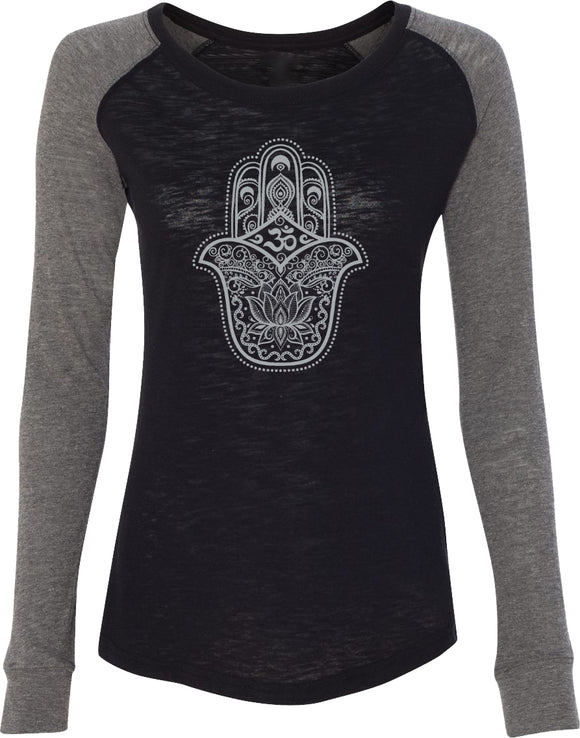 Grey Hamsa OM Preppy Patch Yoga Tee Shirt - Yoga Clothing for You
