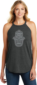 Grey Hamsa OM Triblend Yoga Rocker Tank Top - Yoga Clothing for You