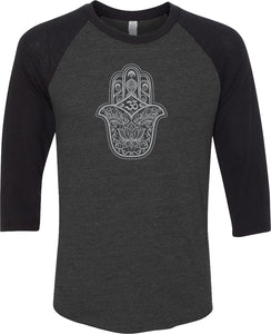 Grey Hamsa OM Eco Raglan 3/4 Sleeve Yoga Tee Shirt - Yoga Clothing for You