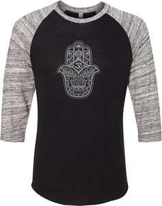 Grey Hamsa OM Eco Raglan 3/4 Sleeve Yoga Tee Shirt - Yoga Clothing for You