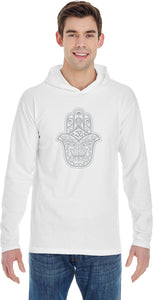 Grey Hamsa OM Heavyweight Pigment Hoodie Yoga Tee Shirt - Yoga Clothing for You