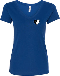 Yin Yang Heart Pocket Print Ideal V-neck Yoga Tee Shirt - Yoga Clothing for You