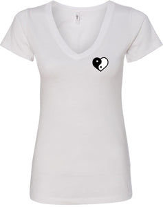 Yin Yang Heart Pocket Print Ideal V-neck Yoga Tee Shirt - Yoga Clothing for You