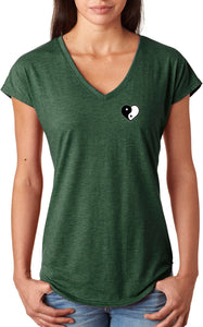 Yin Yang Heart Pocket Print Triblend V-neck Yoga Tee Shirt - Yoga Clothing for You