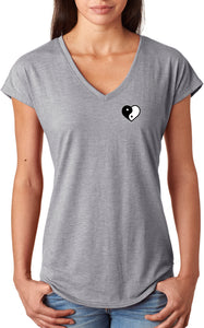 Yin Yang Heart Pocket Print Triblend V-neck Yoga Tee Shirt - Yoga Clothing for You