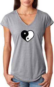 Yin Yang Heart Triblend V-neck Yoga Tee Shirt - Yoga Clothing for You