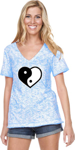 Yin Yang Heart Burnout V-neck Yoga Tee Shirt - Yoga Clothing for You