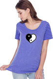 Yin Yang Heart Striped Multi-Contrast Yoga Tee Shirt - Yoga Clothing for You