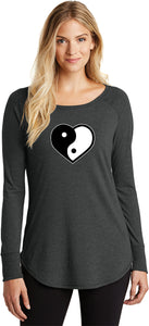 Yin Yang Heart Triblend Long Sleeve Tunic Yoga Shirt - Yoga Clothing for You