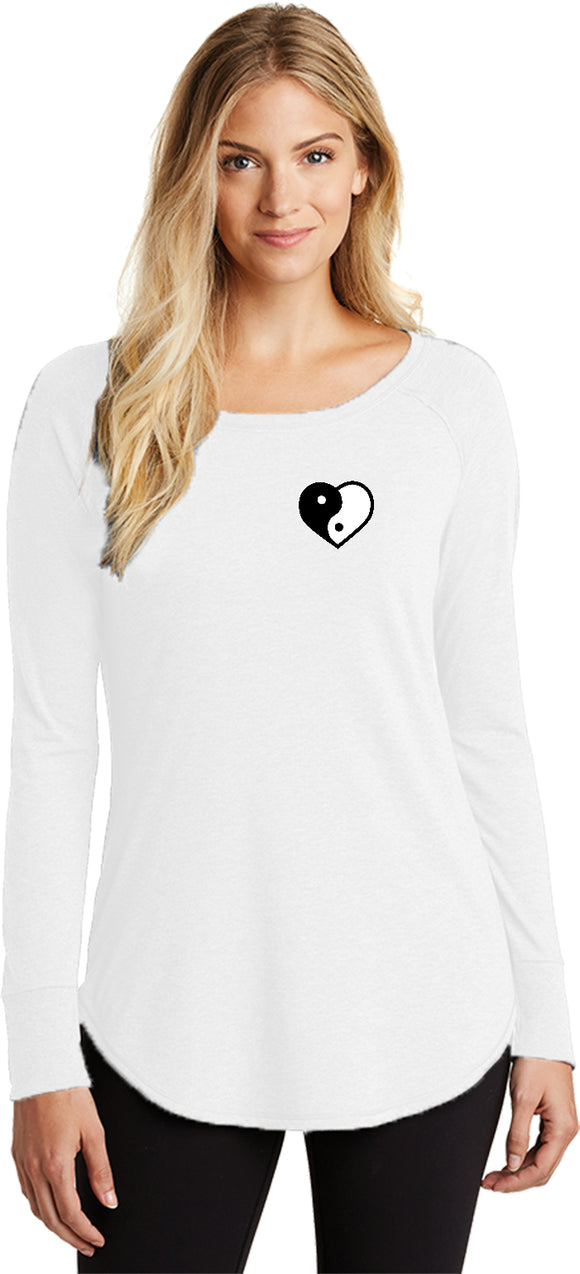 Yin Yang Heart Pocket Print Triblend Long Sleeve Tunic - Yoga Clothing for You