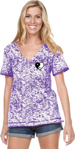 Yin Yang Heart Pocket Print Burnout V-neck Yoga Tee Shirt - Yoga Clothing for You